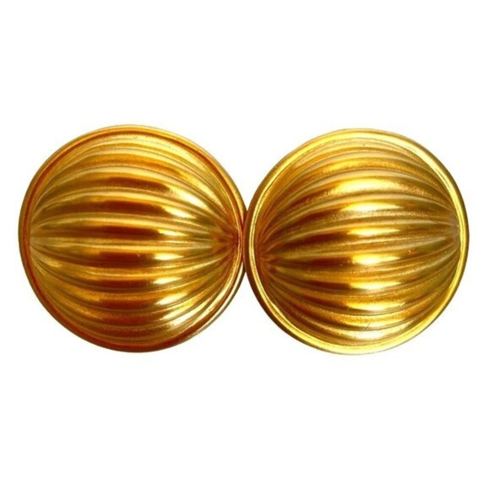Vintage Gold Tone Domed Ribbed Clip On Earrings Statement‎ Jewelry